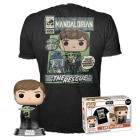   Funko Pop! & Tee: Star Wars The Mandalorian - Luke w/ Grogu figura és póló (S)