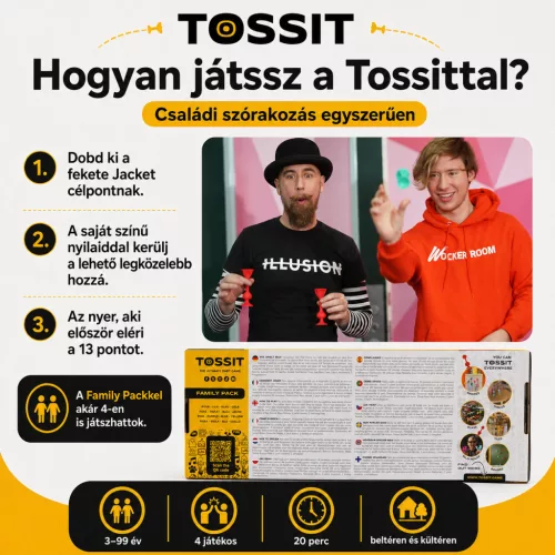 Tossit Family Pack – Pink, Lila, Kék, Sárga | Szilikon Darts Játék 2-4 Főre | 7 Játékmód