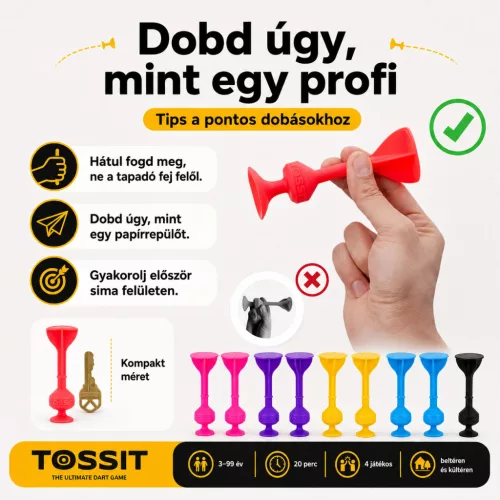 Tossit Family Pack – Pink, Lila, Kék, Sárga | Szilikon Darts Játék 2-4 Főre | 7 Játékmód