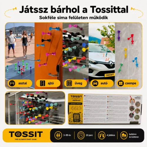 Tossit Family Pack – Pink, Lila, Kék, Sárga | Szilikon Darts Játék 2-4 Főre | 7 Játékmód