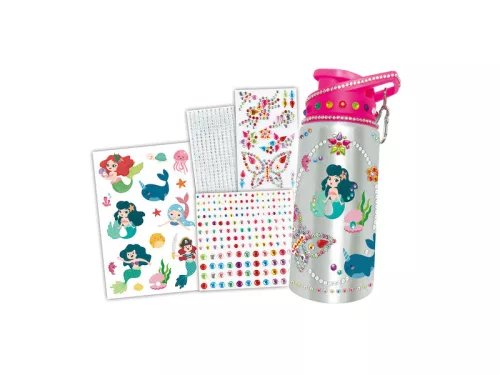 Csináld magad – sellős kulacs gyémánt matricákkal, kreatív kulacsdíszítő szett lányoknak (6–14 év)