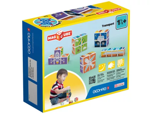 Geomag Magicube Printed Közlekedés – 7 db mágneses, mintás építőkocka járművekkel
