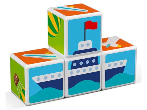 Geomag Magicube Printed Közlekedés – 7 db mágneses, mintás építőkocka járművekkel