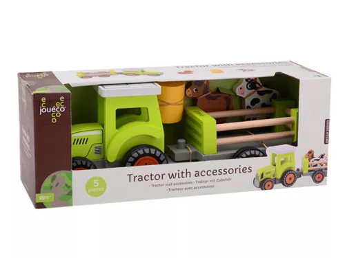 Jouéco® - Fa traktor kiegészítőkkel – természetes fejlesztő játék (18 hónapos kortól)