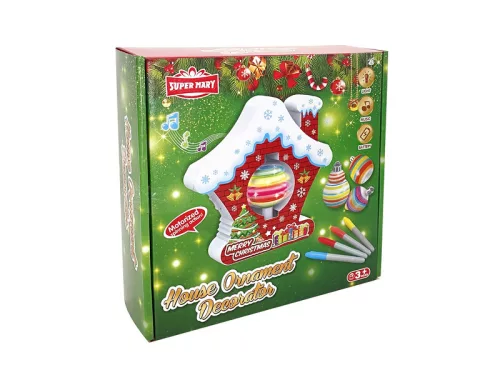 Karácsonyi dísz festő szett – világító, zenélő házikó díszítő készlet, filctollakkal