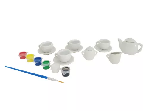 Csináld magad! Festhető porcelán teáskészlet (15 db) – kreatív festős játékszett gyerekeknek