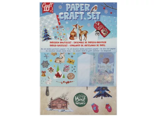 Karácsonyi papírhajtogató kreatív szett – mintás papírok, matricák, konfetti, ajándékkísérő