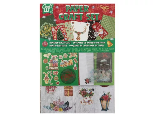 Karácsonyi papírhajtogató kreatív szett – mintás papírok, matricák, konfetti, ajándékkísérő