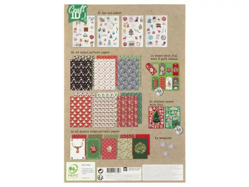 Karácsonyi papírhajtogató kreatív szett – mintás papírok, matricák, konfetti, ajándékkísérő