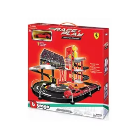   Bburago Ferrari Racing garázs 1:43 – háromszintes parkolóház Ferrari kisautóval