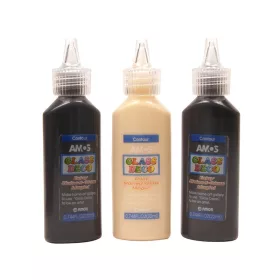   Üvegfesték kontúr készlet – Amos Glass Deco kontúrmatrica festék, 3×22 ml (2 fekete + 1 arany).​