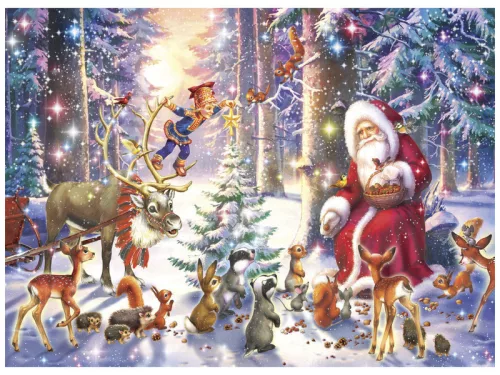 Ravensburger Puzzle 100 db – Erdei karácsony, XXL gyermek puzzle Mikulással