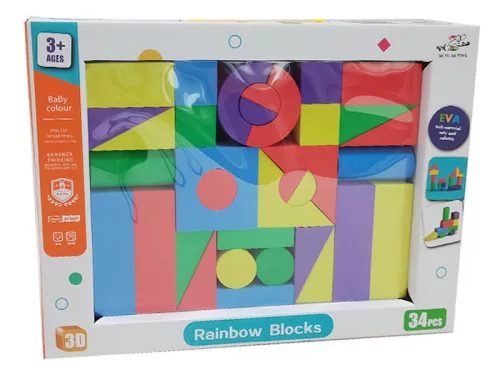 Szivacs építőkocka, 34 db/doboz – Rainbow Blocks, habszivacs építőjáték