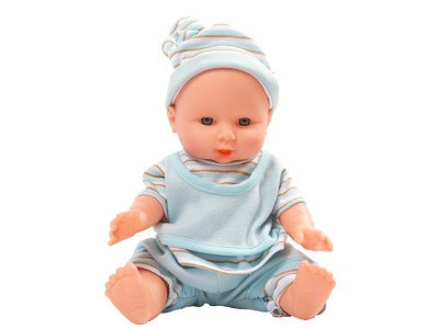 Játékbaba csíkos ruhában - 30 cm
