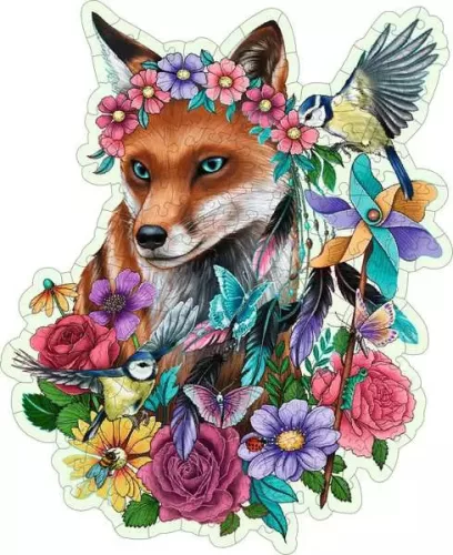 Ravensburger Colorful Fox fa puzzle – 150 darabos, formapuzzle, virágos róka motívummal