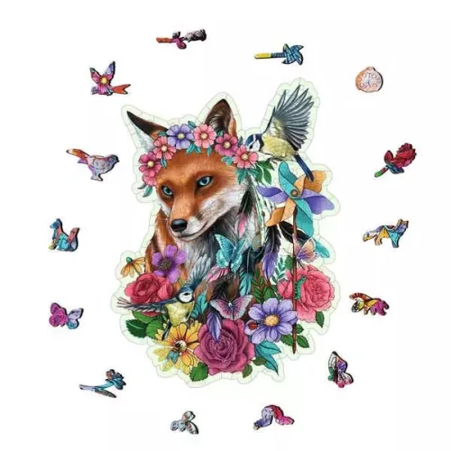 Ravensburger Colorful Fox fa puzzle – 150 darabos, formapuzzle, virágos róka motívummal