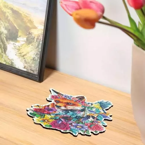 Ravensburger Colorful Fox fa puzzle – 150 darabos, formapuzzle, virágos róka motívummal
