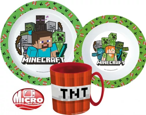 Minecraft Creeper étkészlet, micro műanyag szett bögrével 350 ml