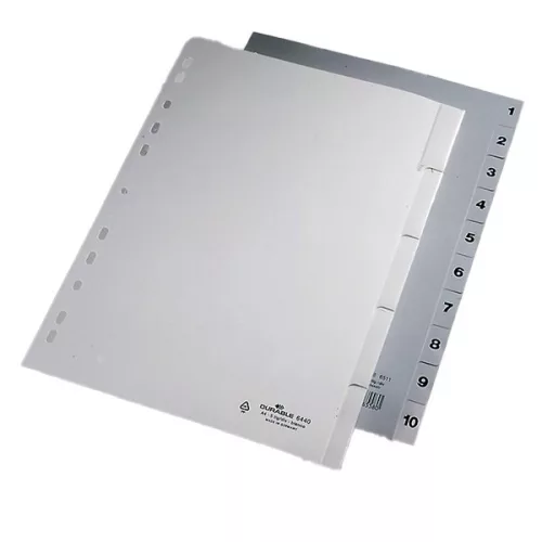 Regiszter DURABLE műanyag nyomtatott A/4 1-10 részes szürke