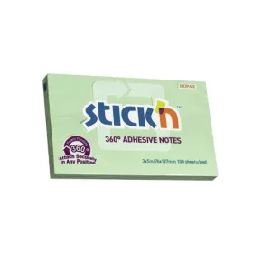  Öntapadós jegyzettömb STICK'N 76x127mm 360°-ban tapadó zöld 100 lap