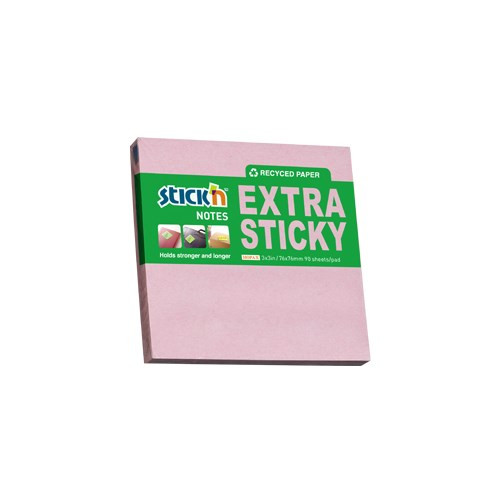 Öntapadó jegyzettömb STICK'N extra erős 76x76mm újrahasznosított pasztel rózsaszín 90 lap