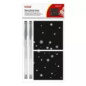   Öntapadós jegyzettömb szett EAGLE 75x75mm fekete 2db öntapadós jegyzettömb 2db ezüst tollal