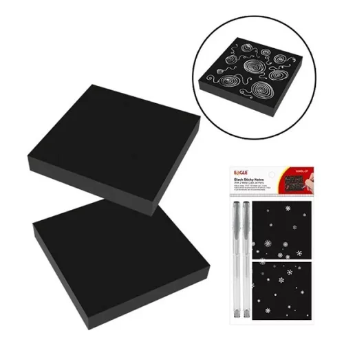 Öntapadós jegyzettömb szett EAGLE 75x75mm fekete 2db öntapadós jegyzettömb 2db ezüst tollal