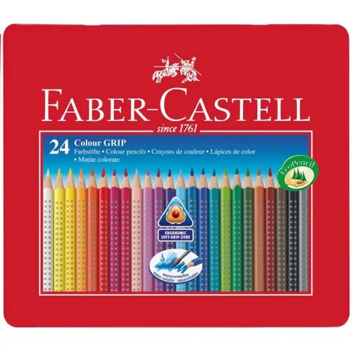 Színes ceruza FABER-CASTELL Grip háromszögletű fémdobozos 24 darabos