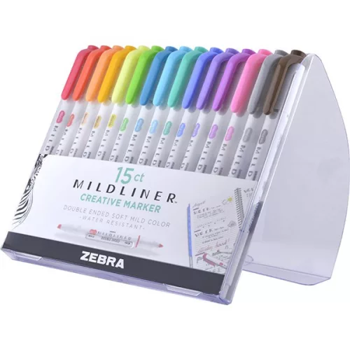 Szövegkiemelő készlet kétvégű ZEBRA Mildliner Cool&Refined, Fluorescent, Warm 1,4-4,0 mm 15 darabos