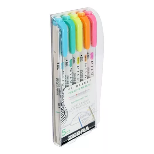 Szövegkiemelő készlet kétvégű ZEBRA Mildliner fluorescent 1,4-4,0 mm 5 darabos