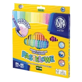   Színes ceruza ASTRA Duo háromszögletű kétvégű pasztell ajándék hegyezővel 48 színű