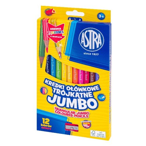 Színes ceruza ASTRA jumbo hengeres hegyezővel 12 színű