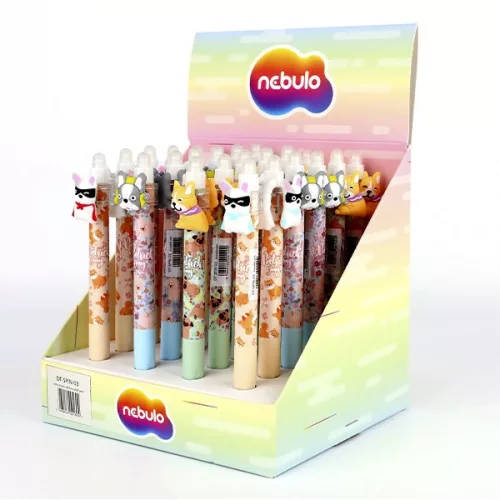 Zseléstoll NEBULO nyomógombos radírozható 0,7 mm Pörgetős kutyusok