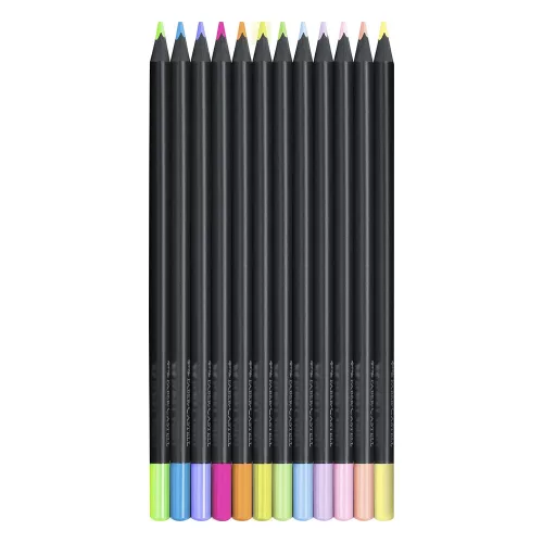 Színes ceruza FABER-CASTELL Black Edition háromszögletű fekete testű neon+pasztell színek 12 darabos