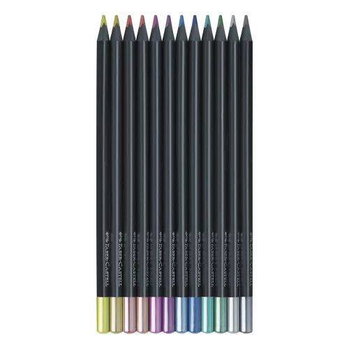 Színes ceruza FABER-CASTELL Black Edition háromszögletű fekete testű metál 12 darabos