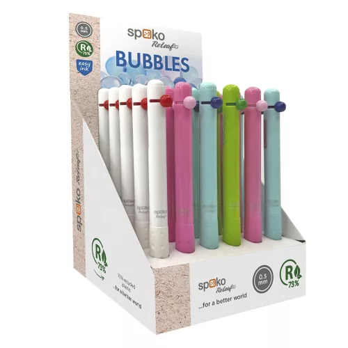 Golyóstoll SPOKO ReLeaf Bubbles nyomógombos 0,5 mm kék írásszín vegyes színben