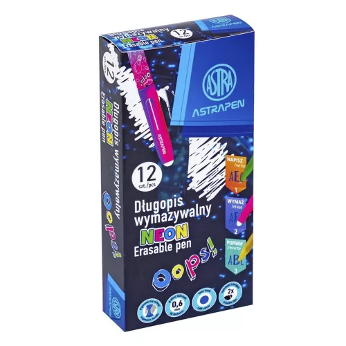 Golyóstoll ASTRA PEN radírozható neon 0,6 mm