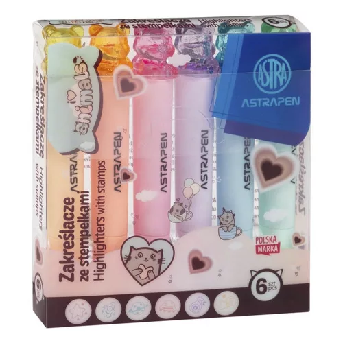 Szövegkiemelő ASTRA PEN Animals formabélyegzővel 6 színű