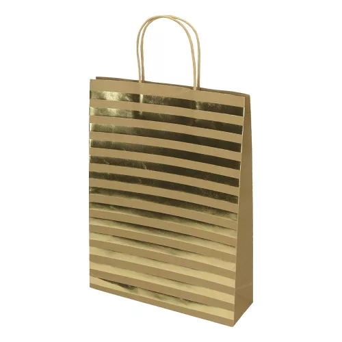 Dísztasak CREATIVE ECO Special Plus L 26x35x8 cm barna fóliás arany csíkos-pöttyös sodort füles