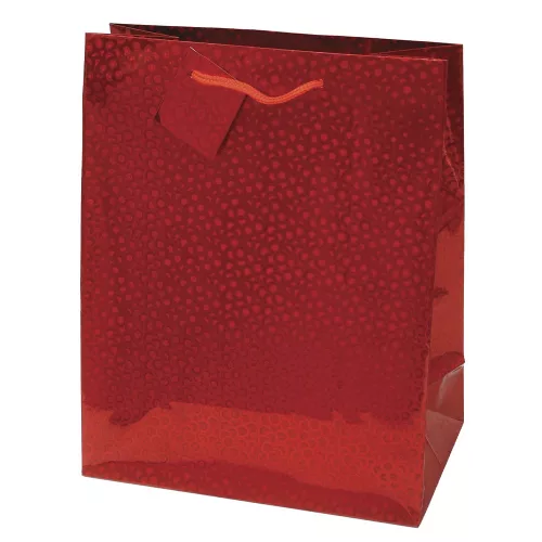 Dísztasak CREATIVE Special Hologram M 18x23x10 cm egyszínű piros sodort füles