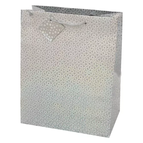 Dísztasak CREATIVE Special Hologram M 18x23x10 cm egyszínű ezüst sodort füles