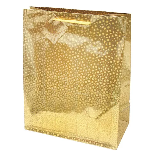 Dísztasak CREATIVE Special Hologram L 26x32x12 cm egyszínű arany sodort füles