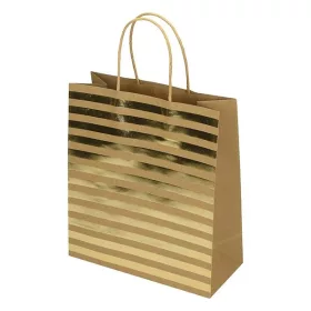   Dísztasak CREATIVE ECO Special Plus M 22x25x10 cm barna fóliás arany csíkos-pöttyös sodort füles