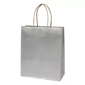   Dísztasak CREATIVE Classic Simple M 22x25x10 cm kraft egyszínű ezüst sodort füles