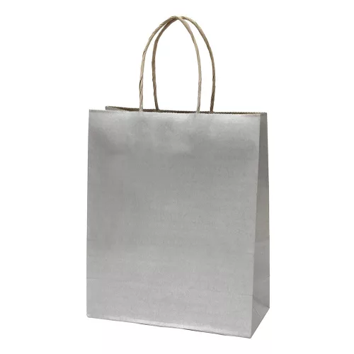 Dísztasak CREATIVE Classic Simple M 22x25x10 cm kraft egyszínű ezüst sodort füles