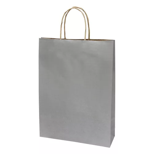 Dísztasak CREATIVE Classic Simple L 26x35x8 cm kraft egyszínű ezüst sodort füles