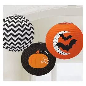   Csíkos Pöttyös Gömb Lampion Válogatás Halloweenre - 24 cm, 3 db-os