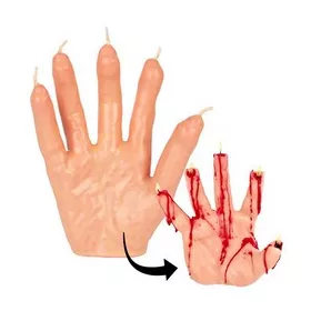   Véres hatású kéz formájú gyertya Halloweenra, 5 éghető ujjal