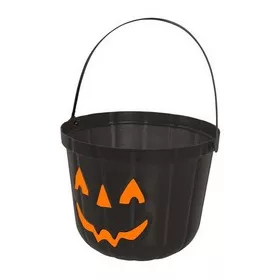   Halloween cukorka gyűjtő vödör fekete sütőtök mintával, 20 cm
