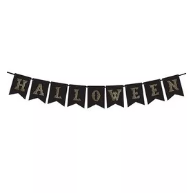   Fekete Arany Happy Halloween Feliratú Füzér – 175 cm hosszú, papír dekoráció Halloweenre